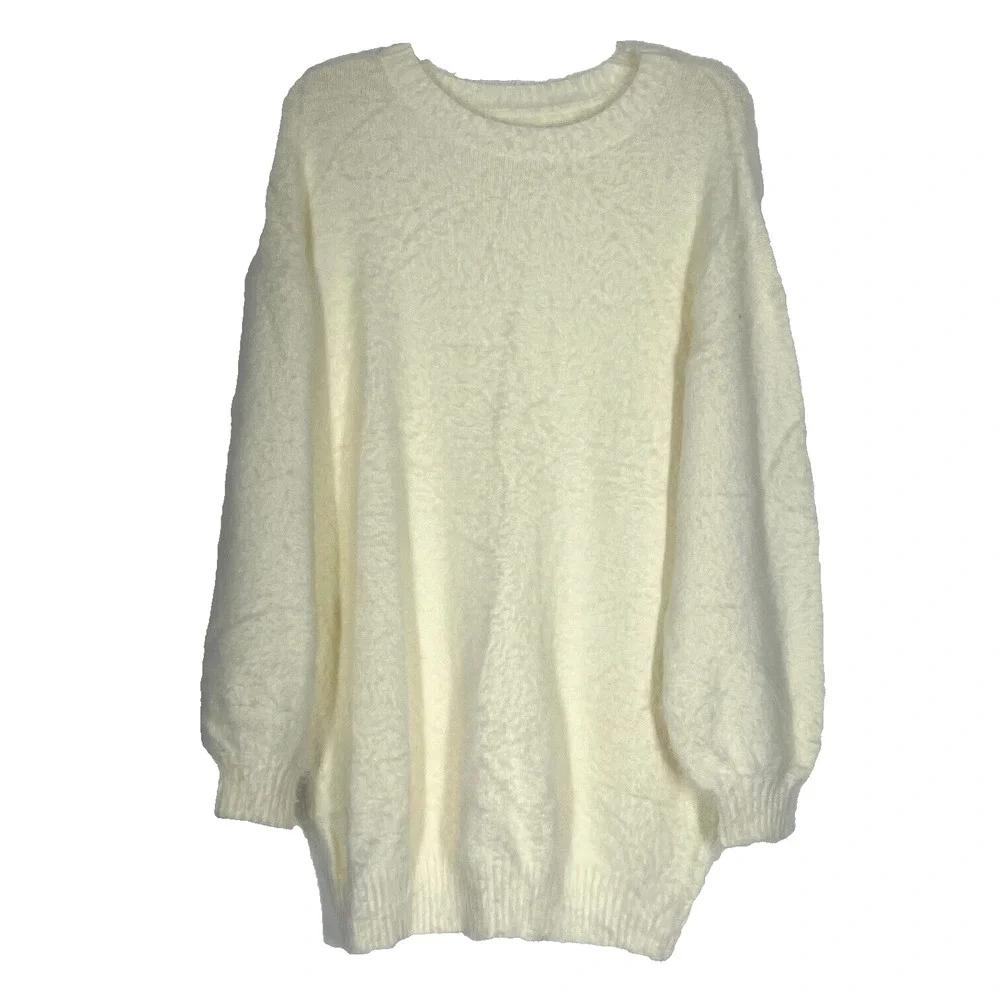 Long Soft Sweater Womens Small Cream Ivory Cozy Modest Tunic Pullover Fuzzy